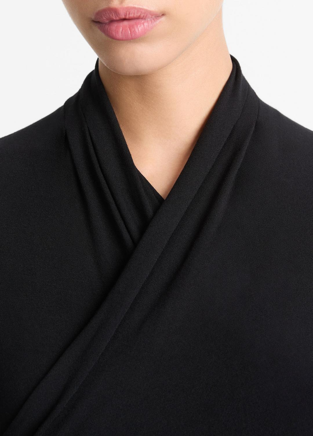 VINCE Women Fixed Wrap Long-Sleeve Top in Long Sleeve BLACK