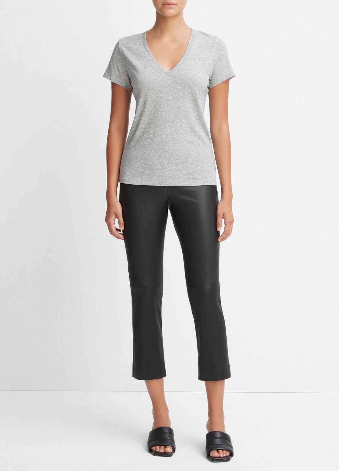 VINCE Women Essential Pima Cotton V-Neck T-Shirt in Short Sleeve HEATHER GREY