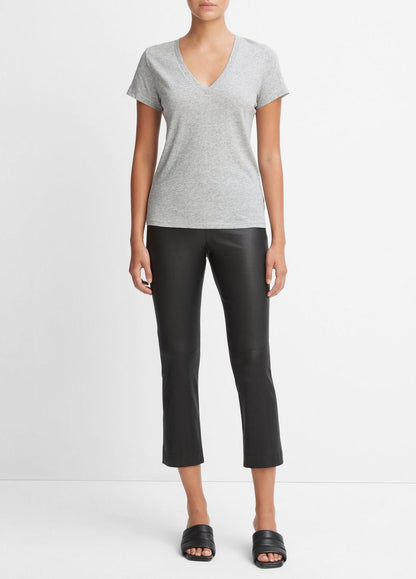 VINCE Women Essential Pima Cotton V-Neck T-Shirt in Short Sleeve HEATHER GREY