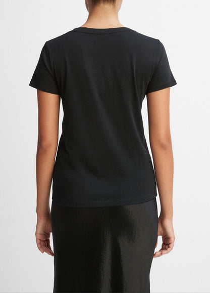 VINCE Women Essential Pima Cotton V-Neck T-Shirt in Short Sleeve BLACK