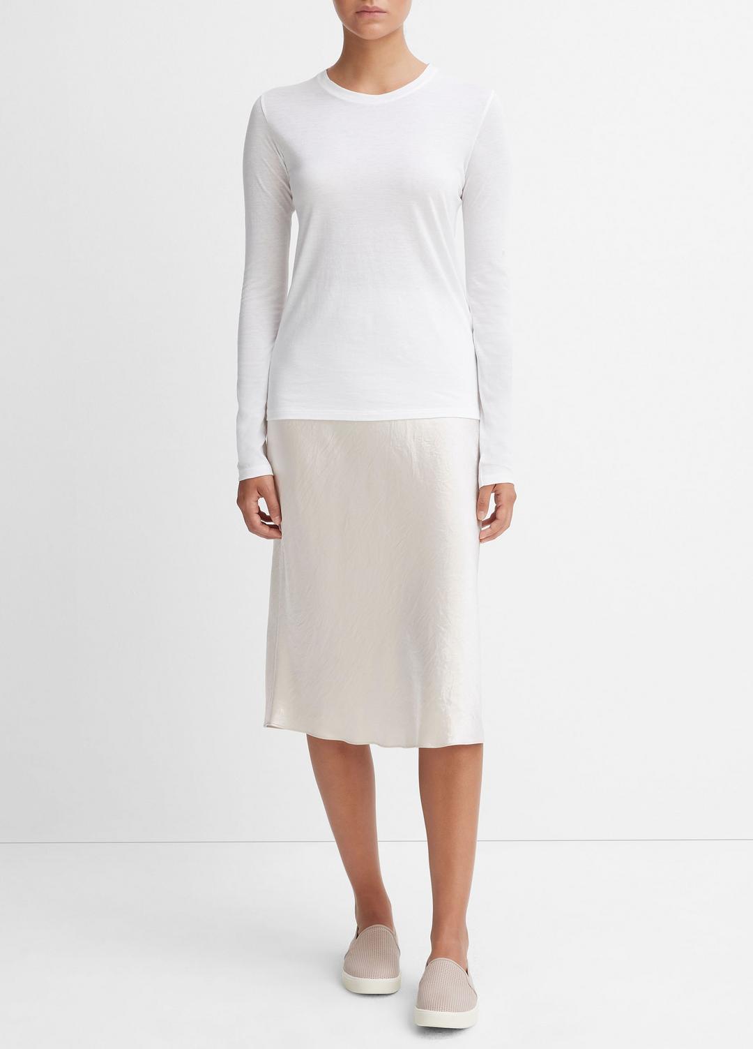 VINCE Women Essential Long Sleeve Crew Neck T-Shirt in Long Sleeve OPTIC WHITE