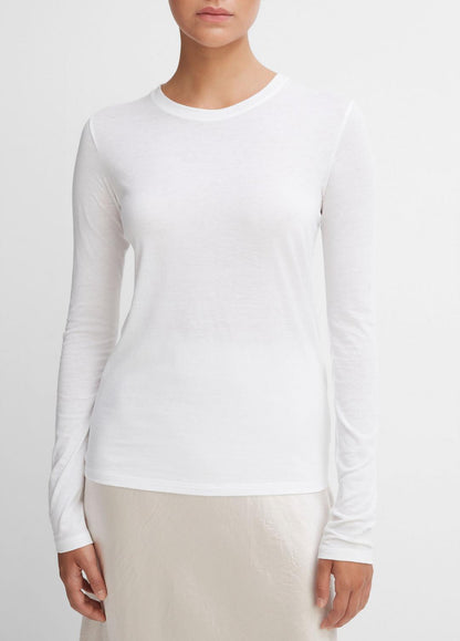 VINCE Women Essential Long Sleeve Crew Neck T-Shirt in Long Sleeve OPTIC WHITE