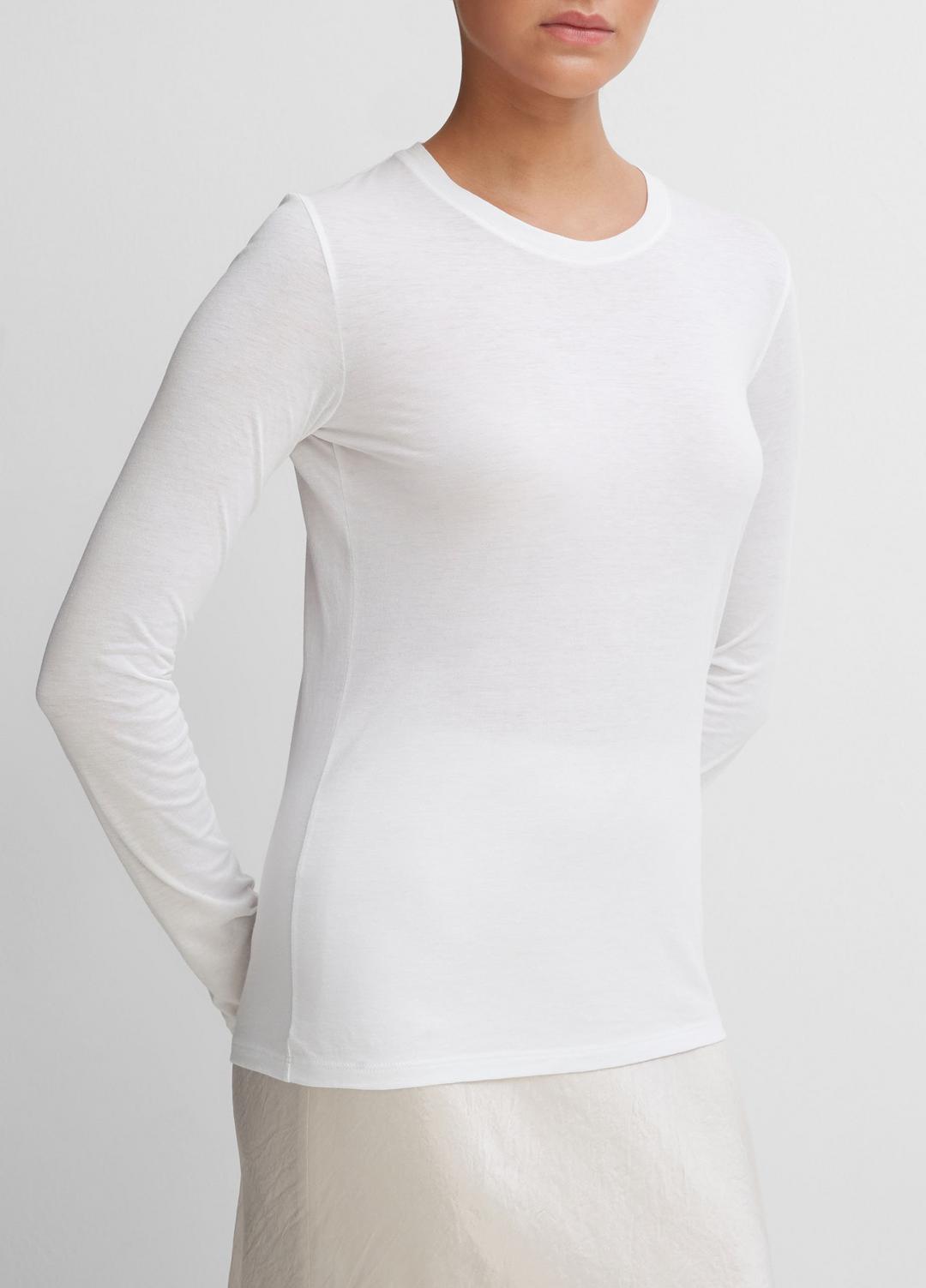 VINCE Women Essential Long Sleeve Crew Neck T-Shirt in Long Sleeve OPTIC WHITE
