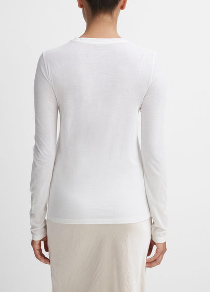 VINCE Women Essential Long Sleeve Crew Neck T-Shirt in Long Sleeve OPTIC WHITE