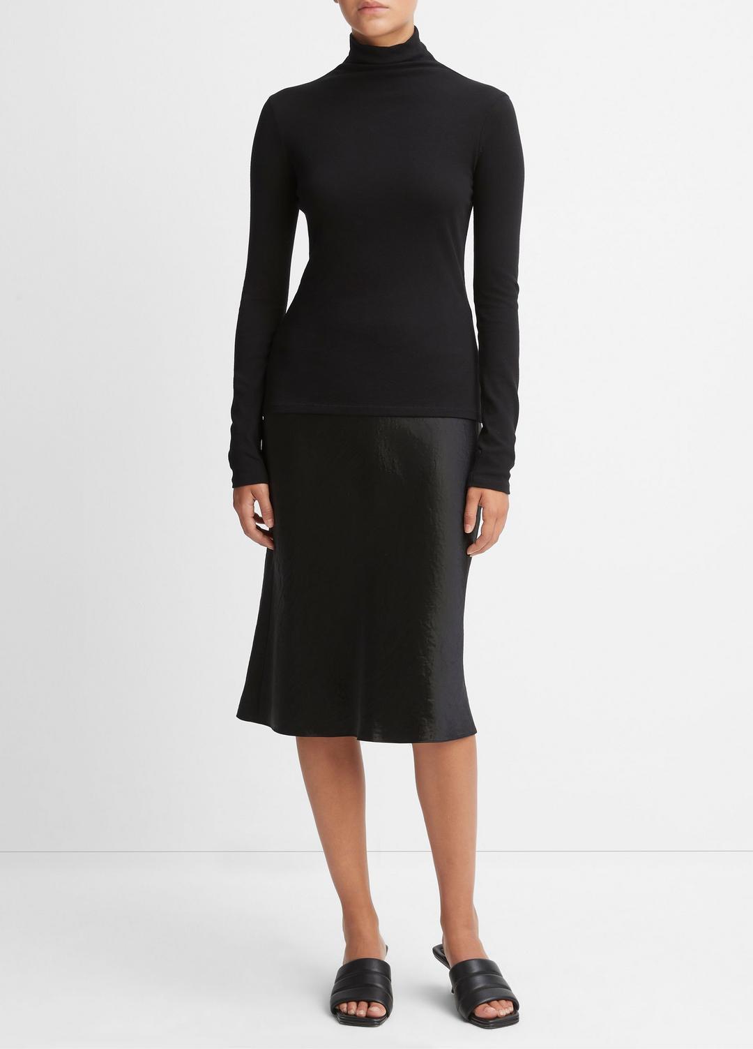 VINCE Women Essential Long Sleeve Turtleneck in Long Sleeve BLACK