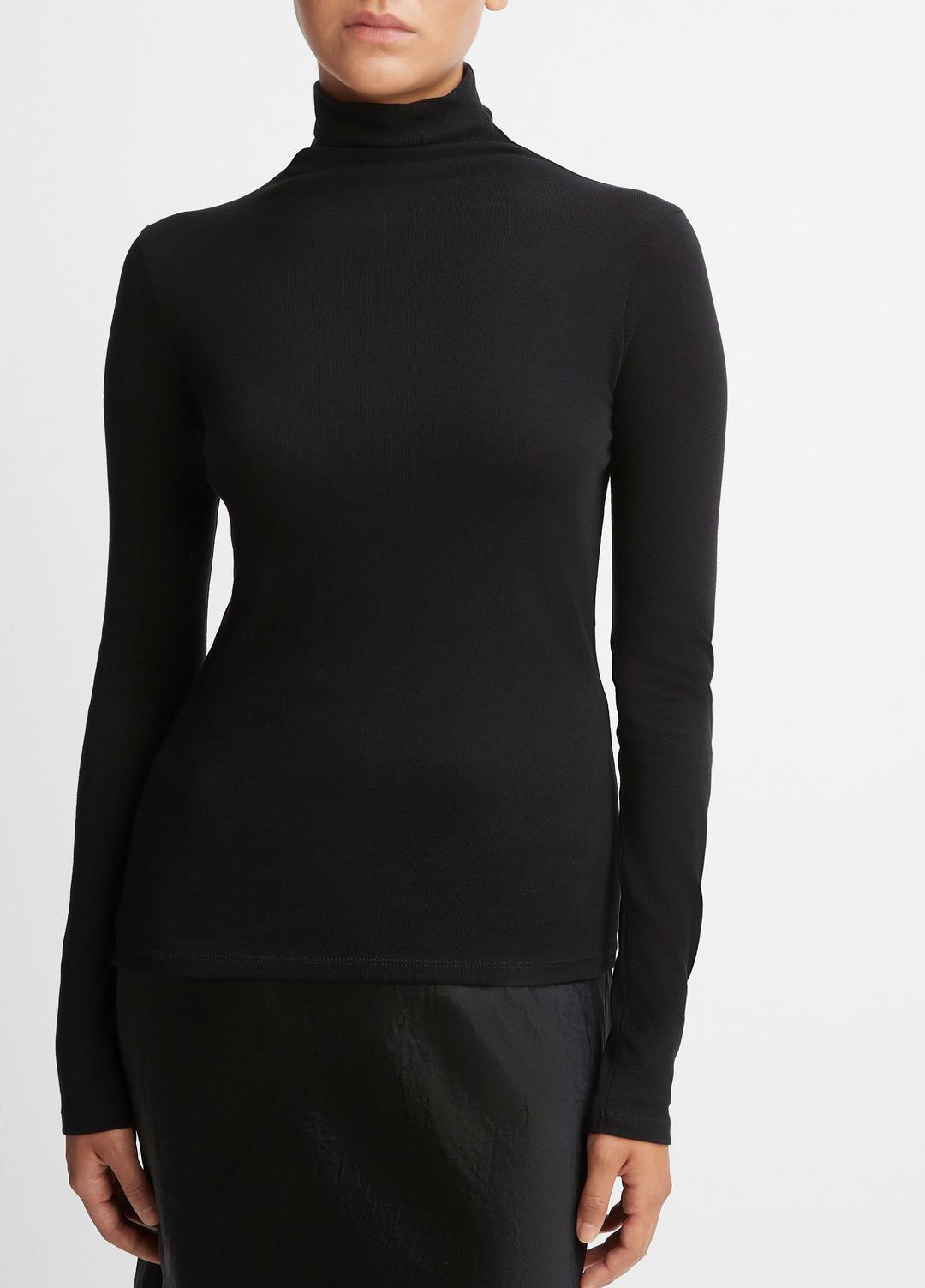 VINCE Women Essential Long Sleeve Turtleneck in Long Sleeve BLACK