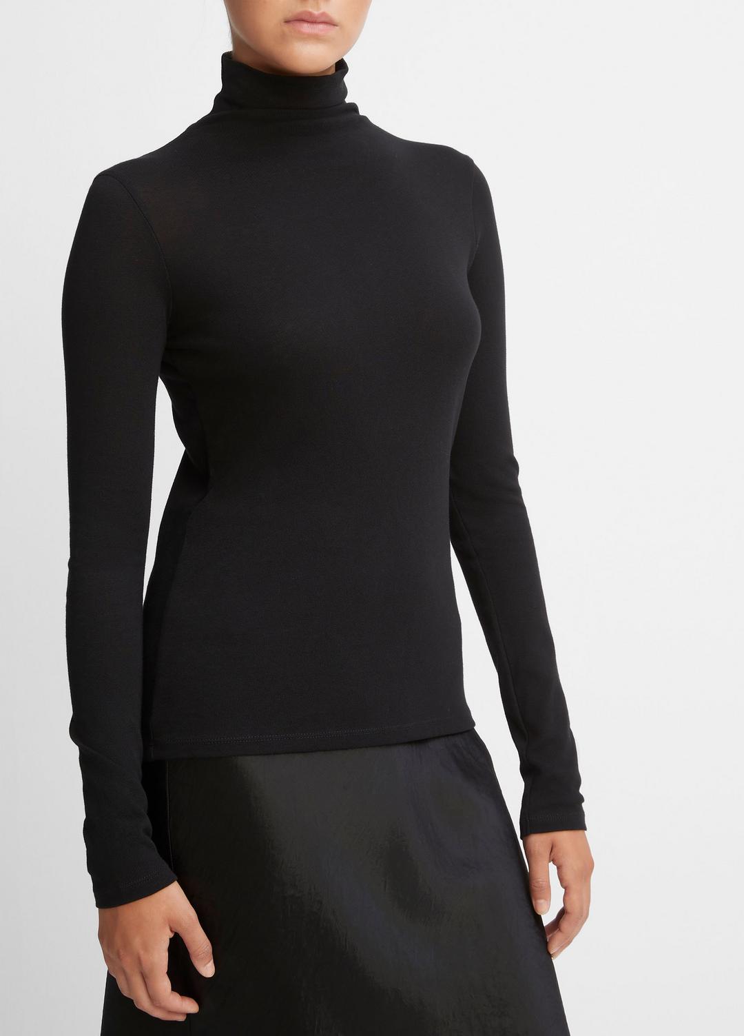 VINCE Women Essential Long Sleeve Turtleneck in Long Sleeve BLACK