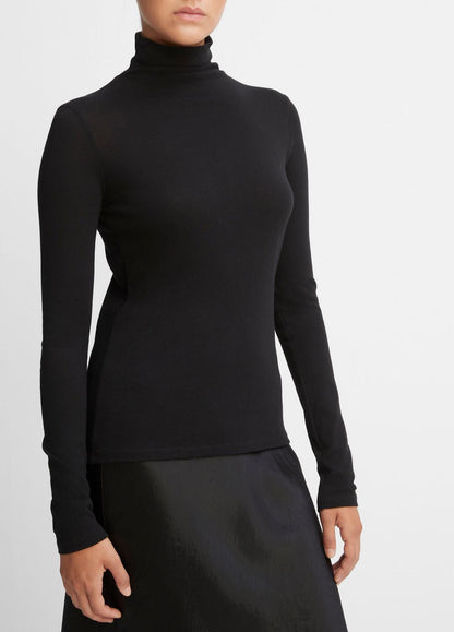 VINCE Women Essential Long Sleeve Turtleneck in Long Sleeve BLACK