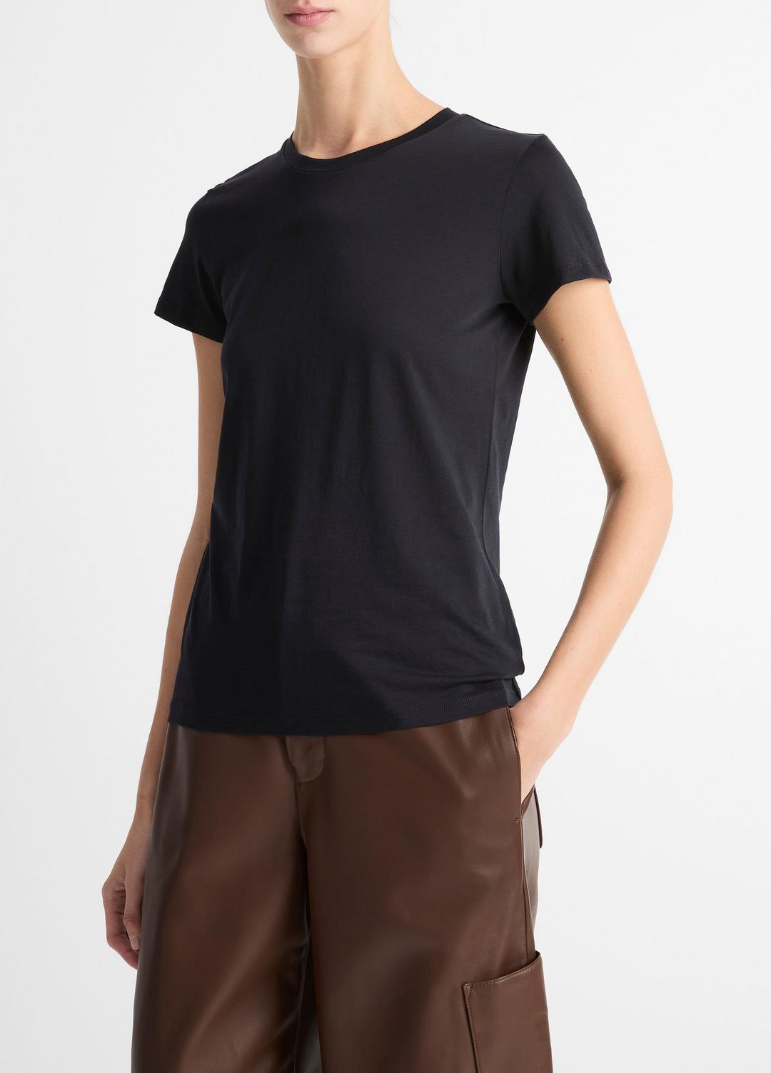 VINCE Women Essential Pima Cotton Crew Neck T-Shirt in Short Sleeve COASTAL BLUE