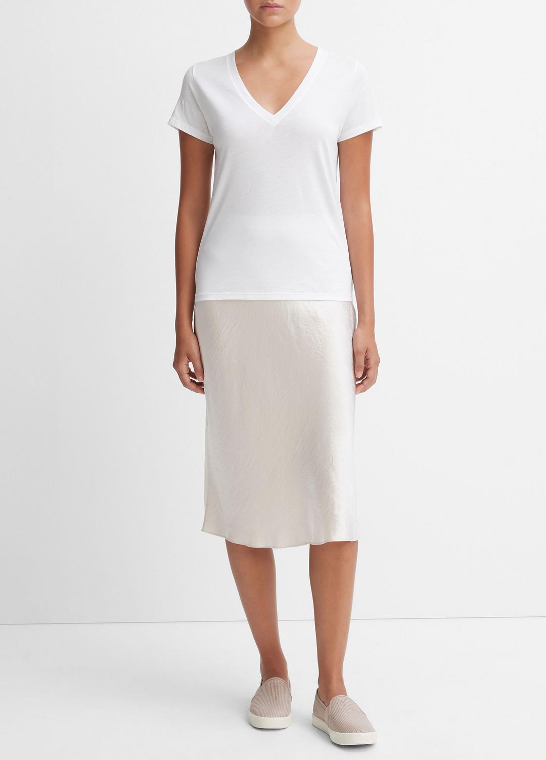 VINCE Women Essential Pima Cotton V-Neck T-Shirt in Short Sleeve OPTIC WHITE