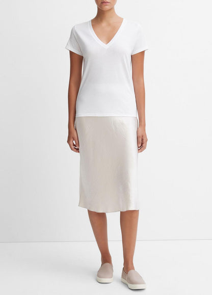 VINCE Women Essential Pima Cotton V-Neck T-Shirt in Short Sleeve OPTIC WHITE