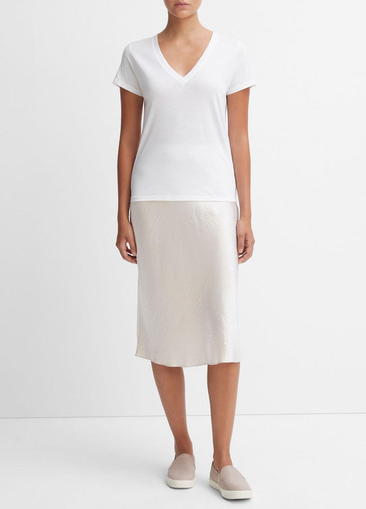 VINCE Women Essential Pima Cotton V-Neck T-Shirt in Short Sleeve OPTIC WHITE