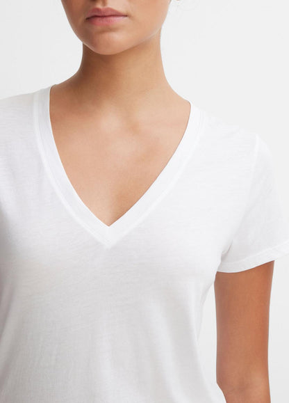 VINCE Women Essential Pima Cotton V-Neck T-Shirt in Short Sleeve OPTIC WHITE