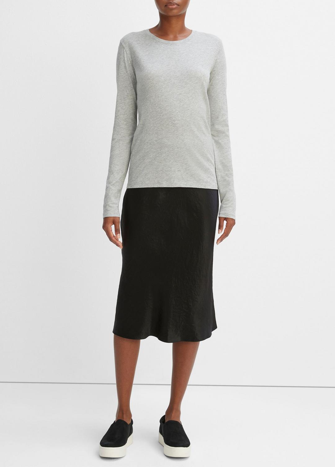VINCE Women Essential Long Sleeve Crew Neck T-Shirt in Long Sleeve HEATHER GREY