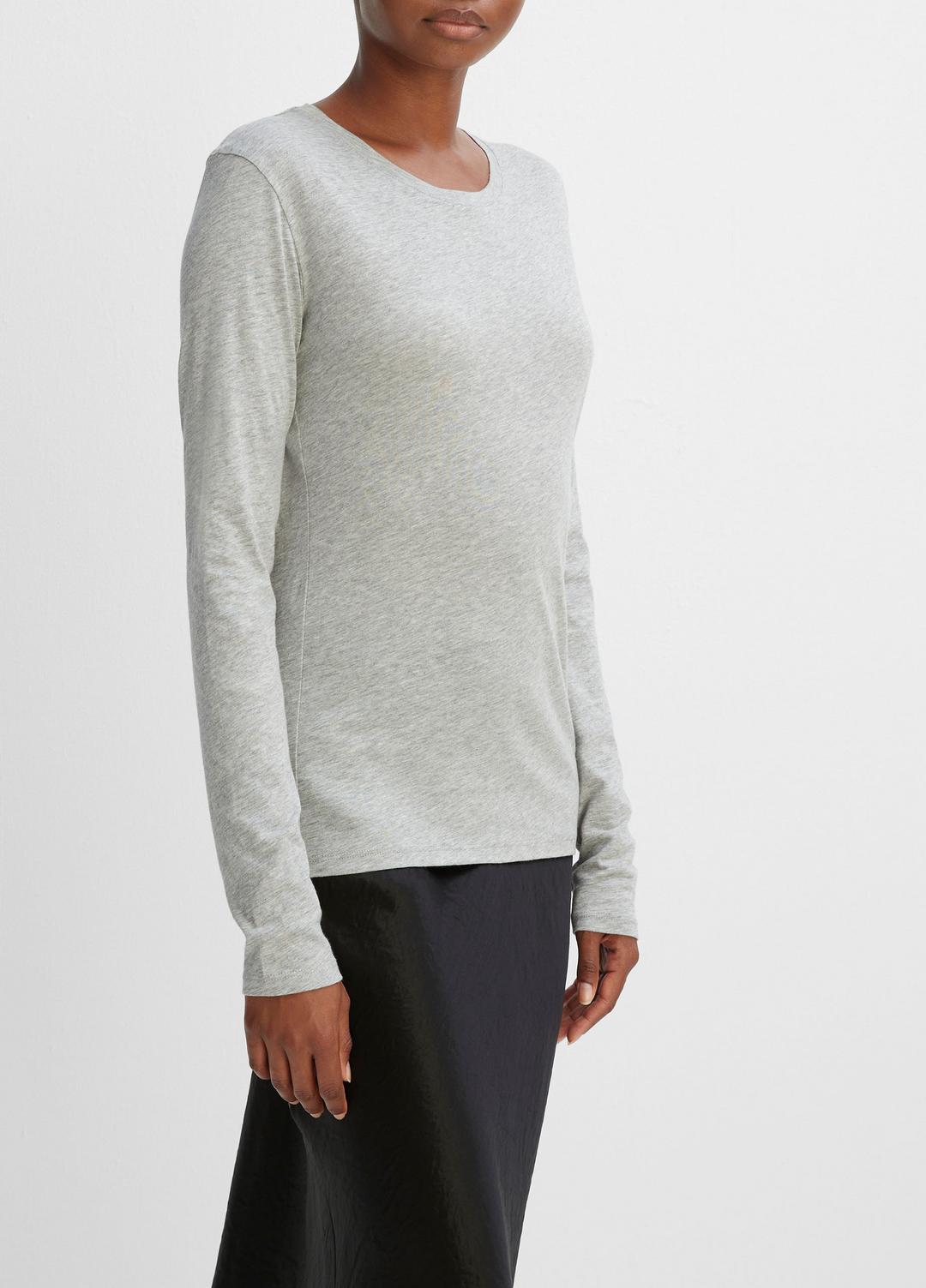 VINCE Women Essential Long Sleeve Crew Neck T-Shirt in Long Sleeve HEATHER GREY