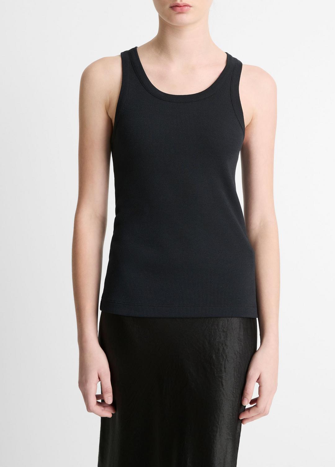 VINCE Women Ribbed Scoop-Neck Tank in Tank Tops BLACK