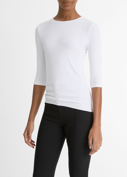 VINCE Women Elbow-Sleeve Crew Neck T-Shirt in Short Sleeve OPTIC WHITE