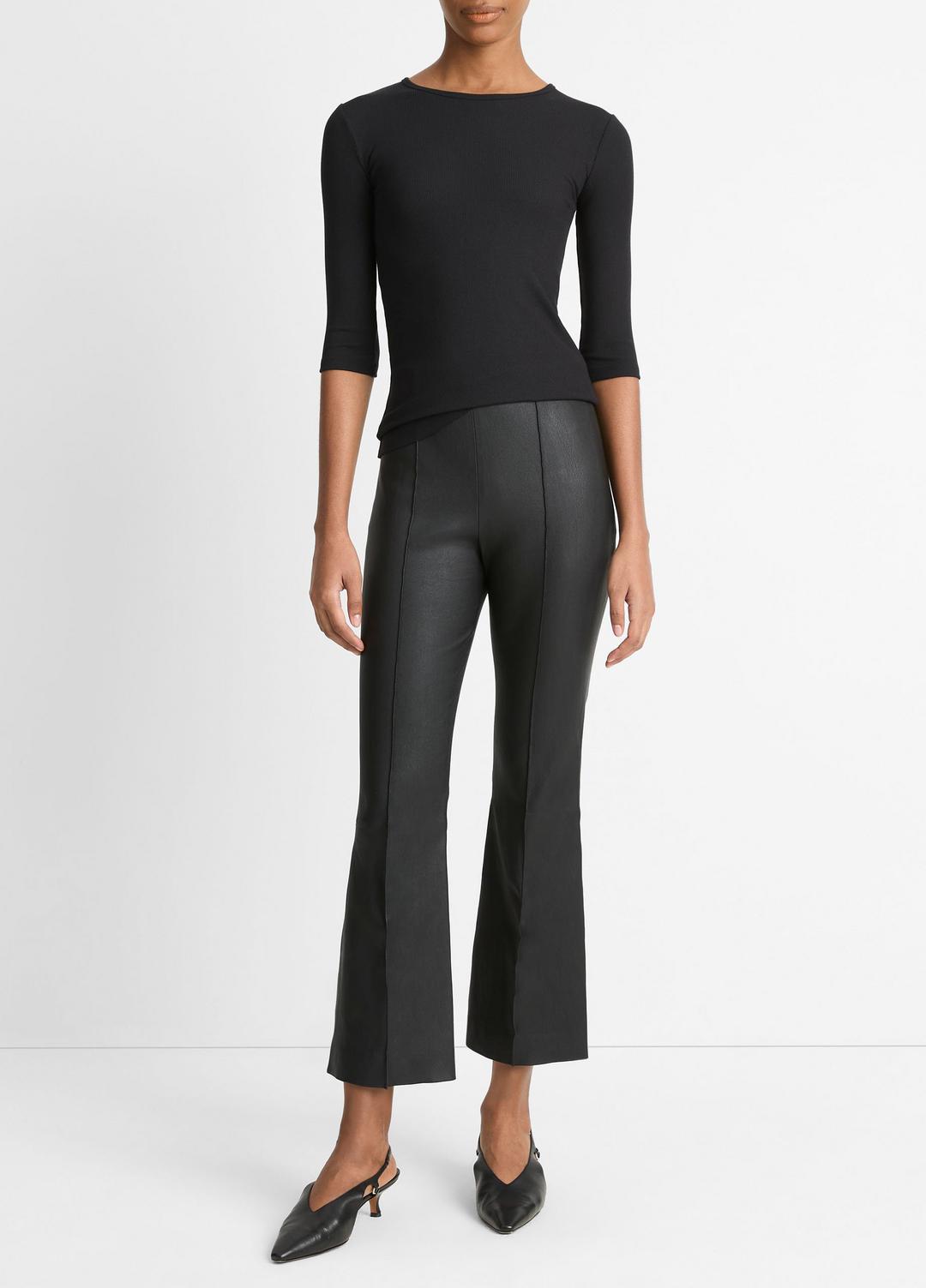 VINCE Women Elbow-Sleeve Crew Neck T-Shirt in Short Sleeve BLACK