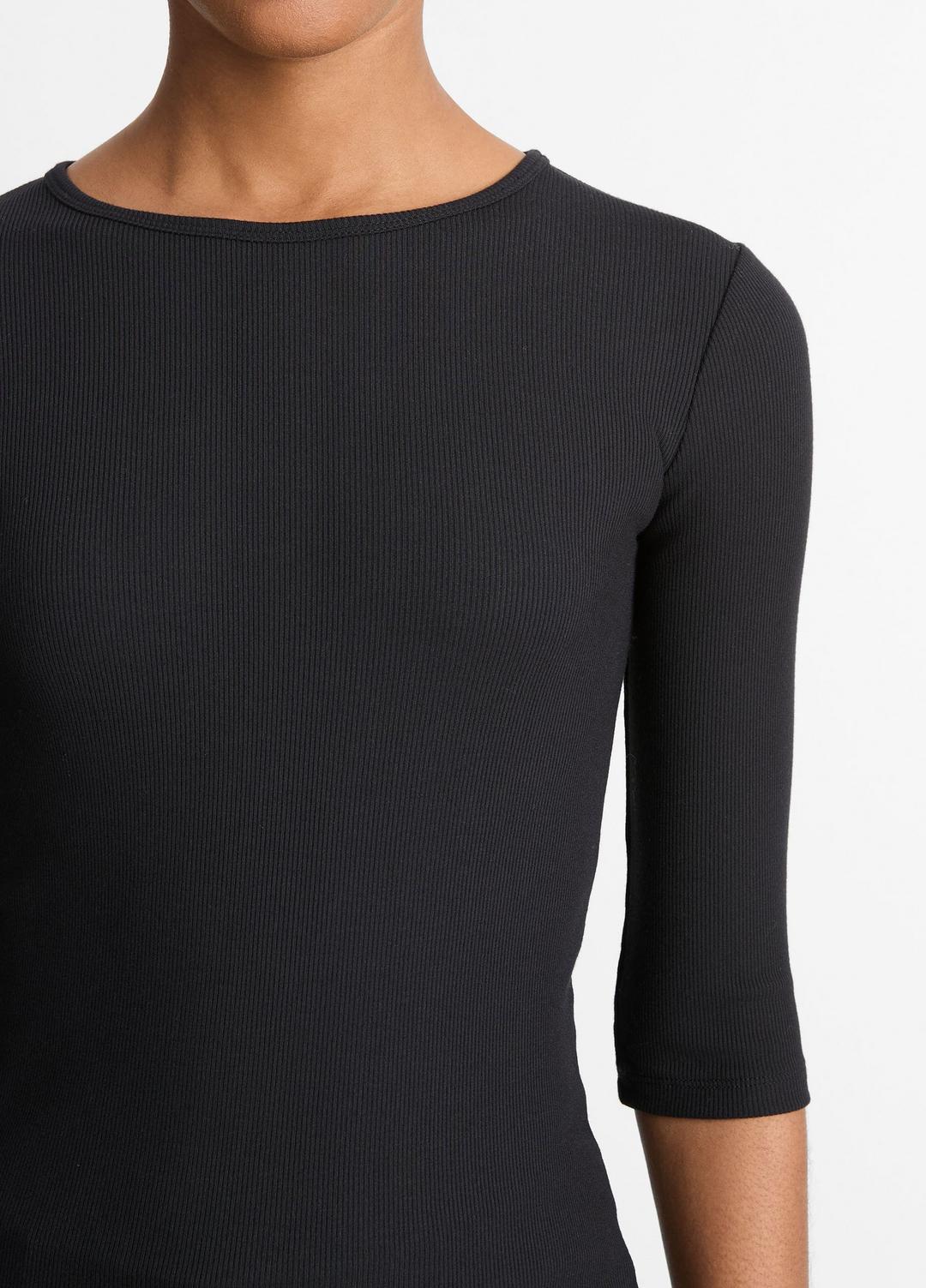 VINCE Women Elbow-Sleeve Crew Neck T-Shirt in Short Sleeve BLACK