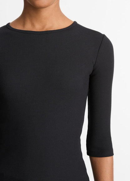 VINCE Women Elbow-Sleeve Crew Neck T-Shirt in Short Sleeve BLACK