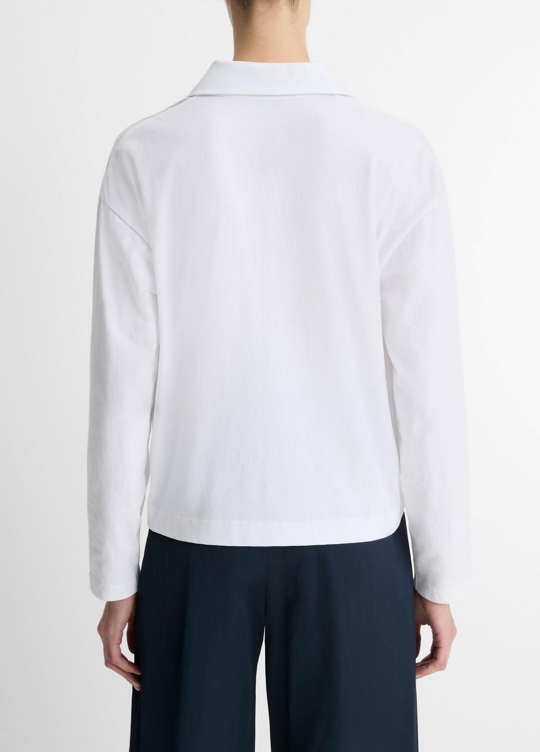 VINCE Women Easy Pima Cotton Long-Sleeve Polo Shirt in Long Sleeve OPTIC WHITE