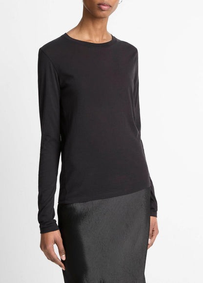 VINCE Women Essential Long Sleeve Crew Neck T-Shirt in Long Sleeve BLACK