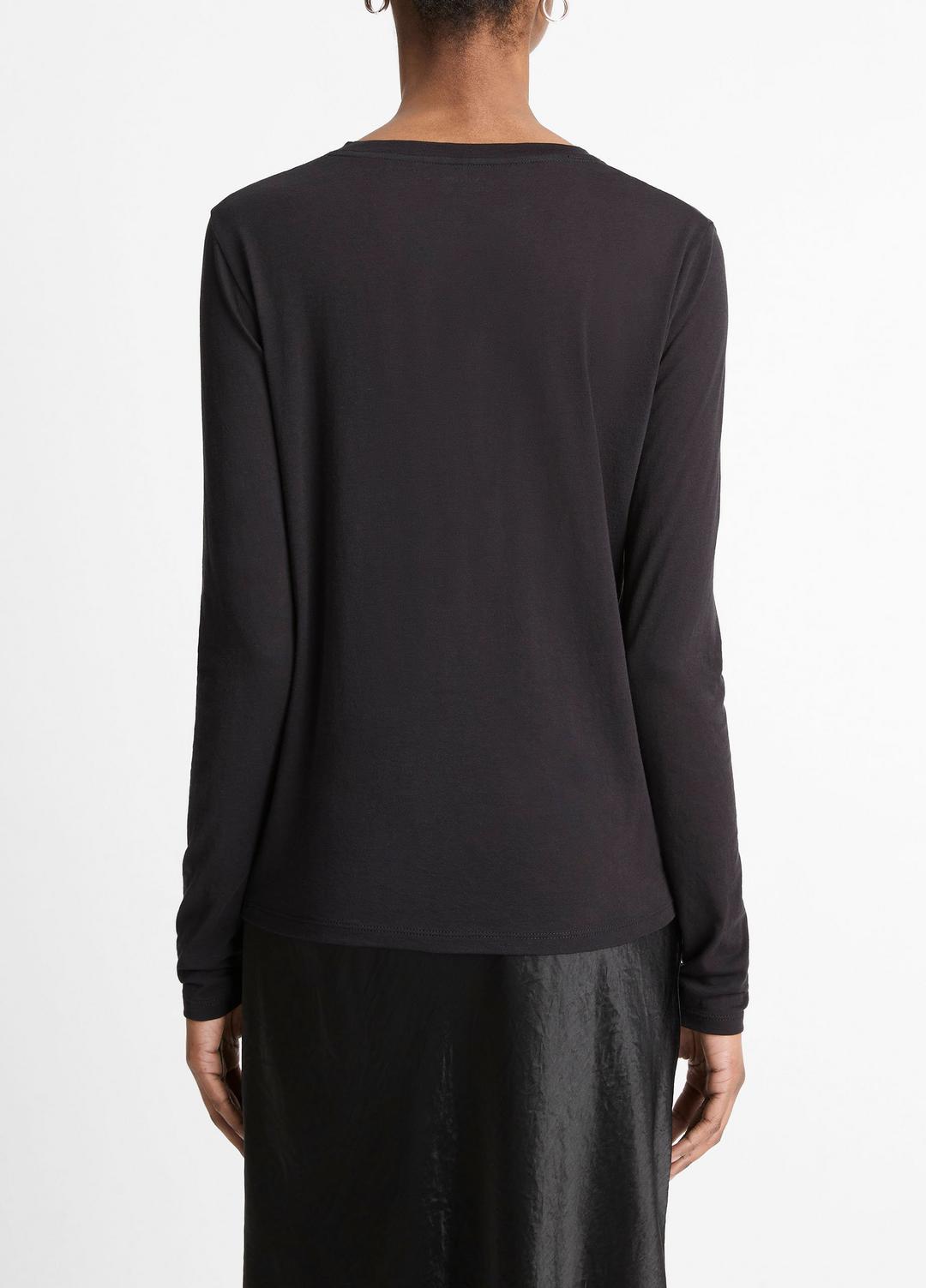 VINCE Women Essential Long Sleeve Crew Neck T-Shirt in Long Sleeve BLACK