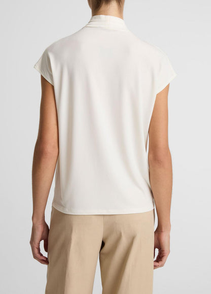 VINCE Women Twist-Neck Matte Jersey Cap-Sleeve Top  in Short Sleeve BONE