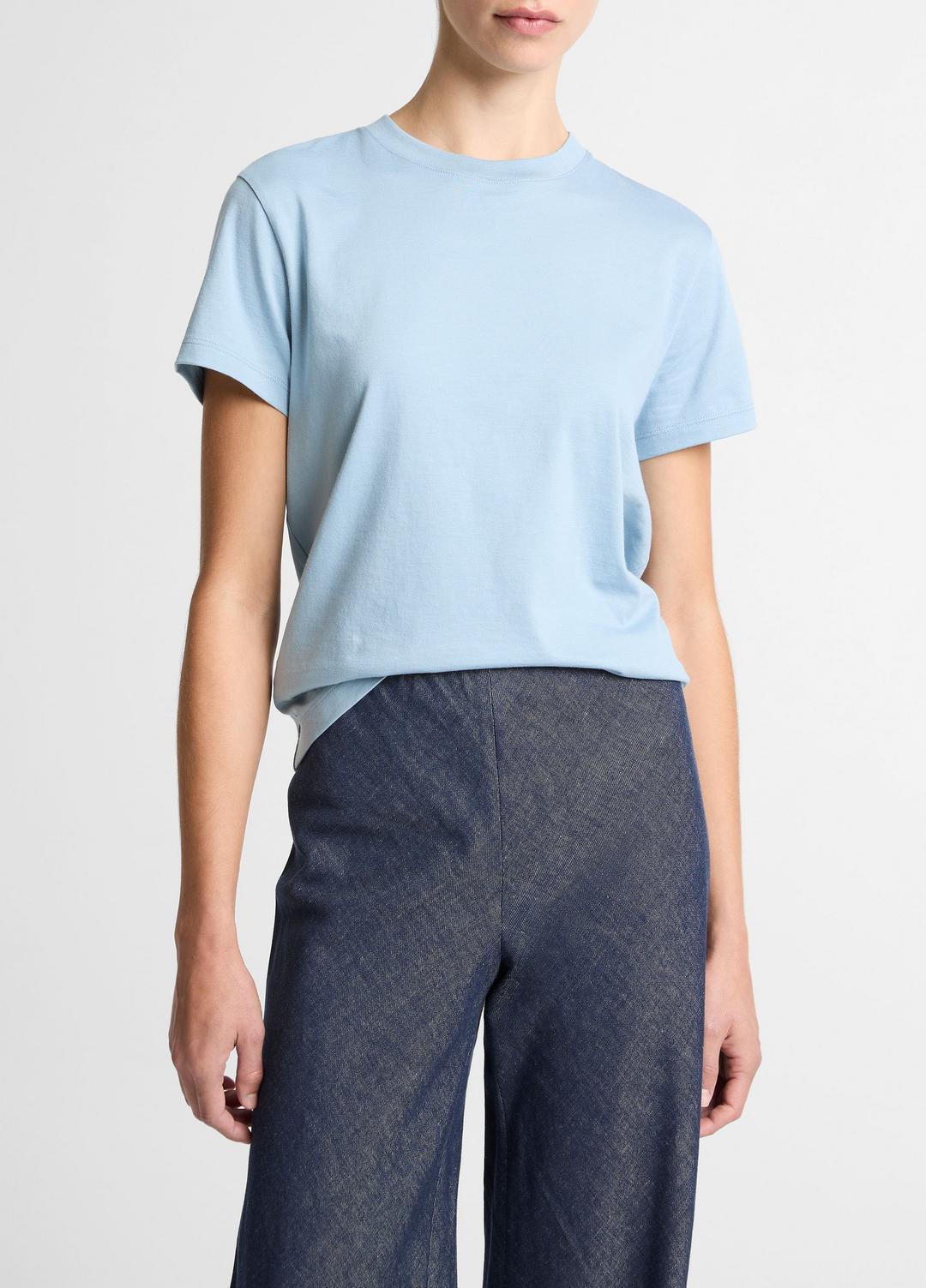 VINCE Women Pima Cotton Crew Neck T-Shirt in Short Sleeve DEL MAR