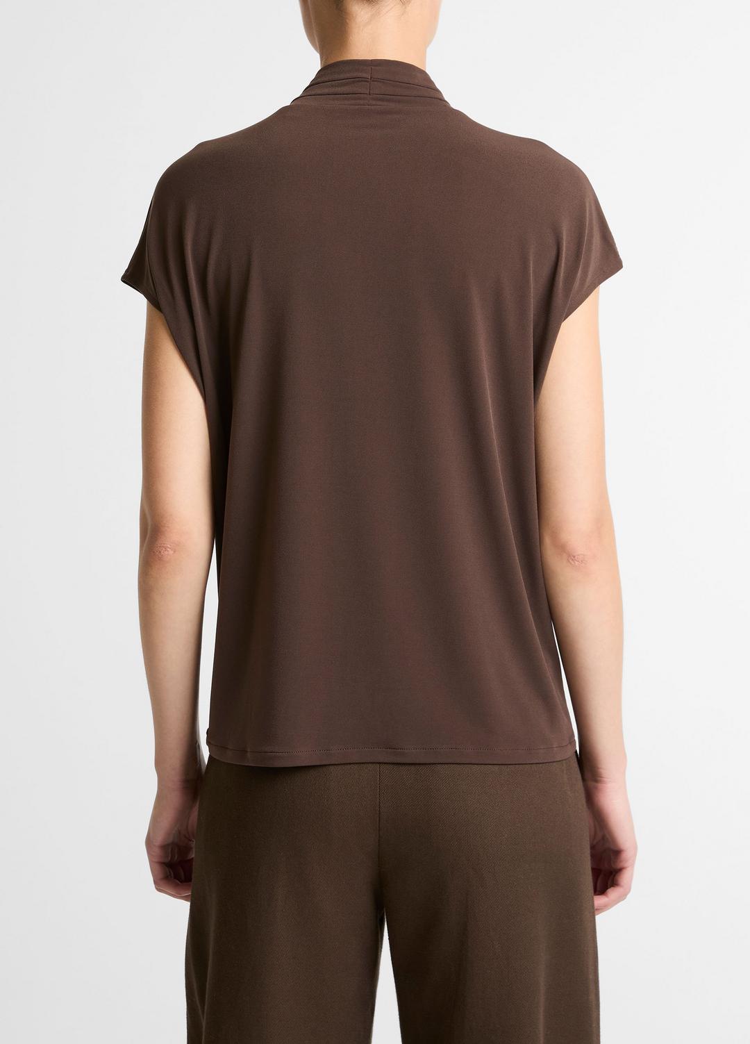 VINCE Women Twist-Neck Matte Jersey Cap-Sleeve Top  in Short Sleeve DARK BARK