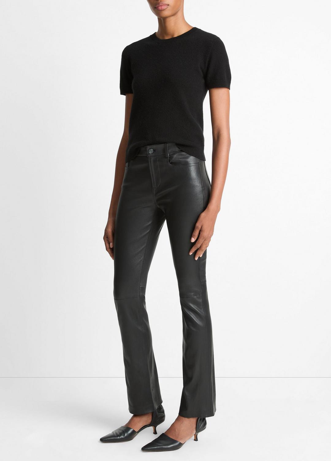 VINCE Women Stretch Leather Boot-Cut Pant in Trousers BLACK