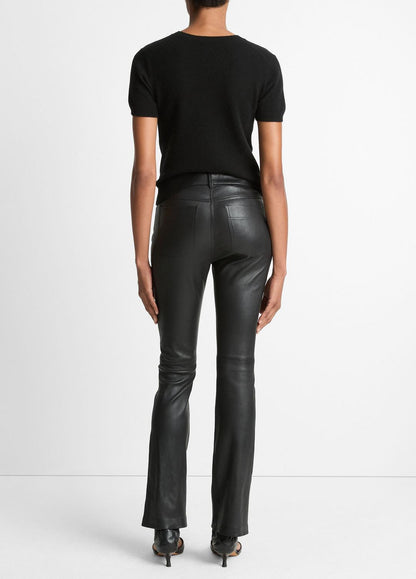 VINCE Women Stretch Leather Boot-Cut Pant in Trousers BLACK