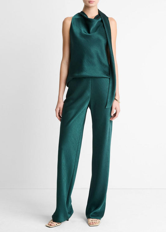 VINCE Women Colette High-Rise Fluid Satin Bias Pant in Trousers JUNIPER