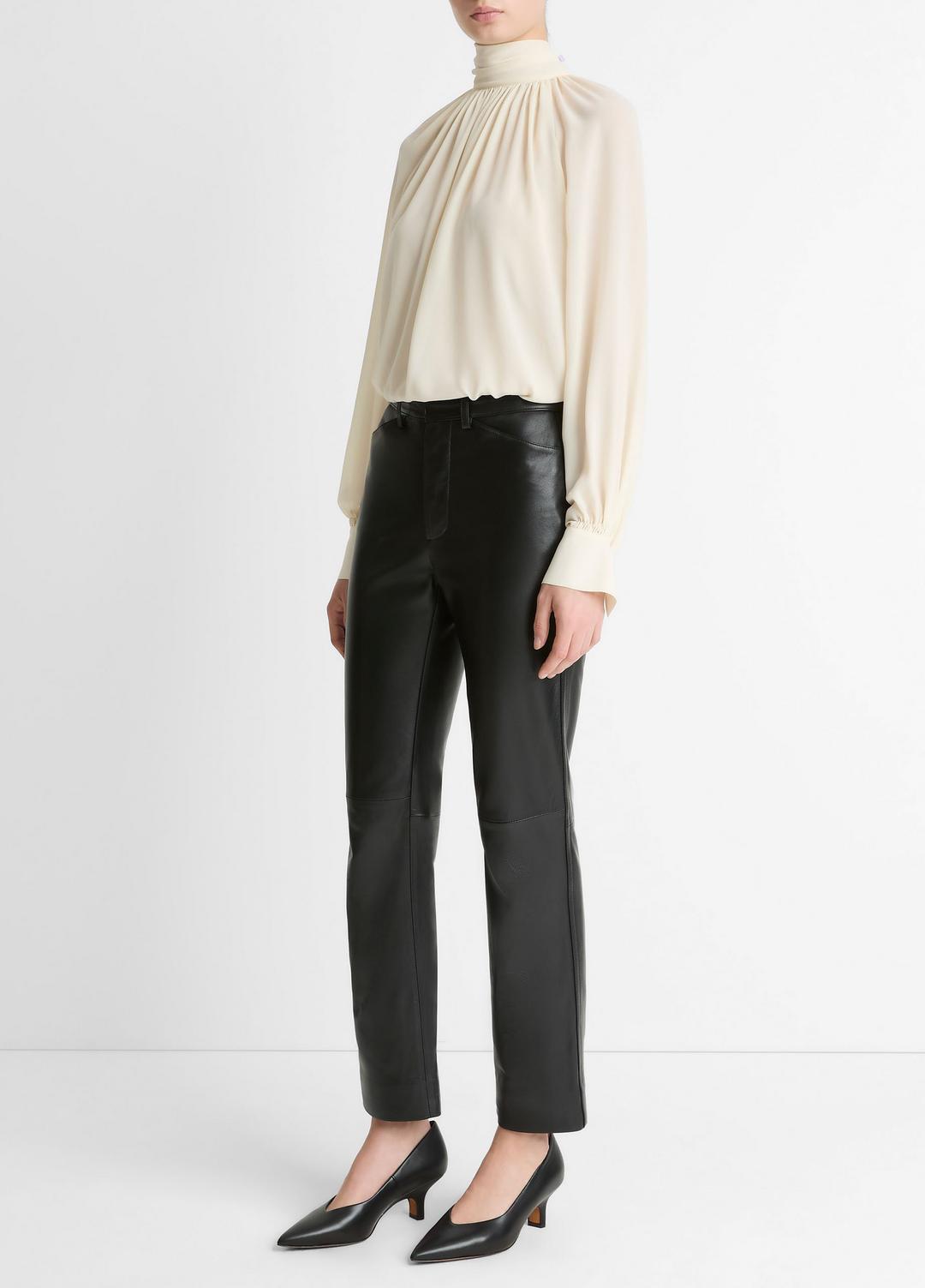 VINCE Women Leather Straight-Leg Trouser in Trousers BLACK