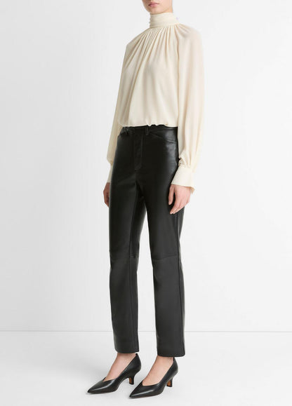 VINCE Women Leather Straight-Leg Trouser in Trousers BLACK
