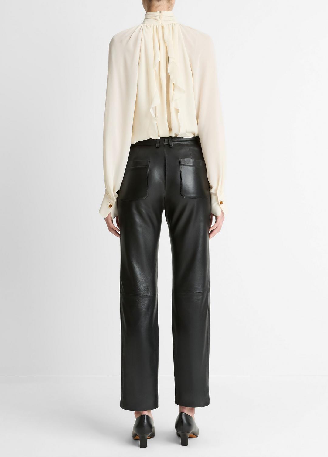 VINCE Women Leather Straight-Leg Trouser in Trousers BLACK