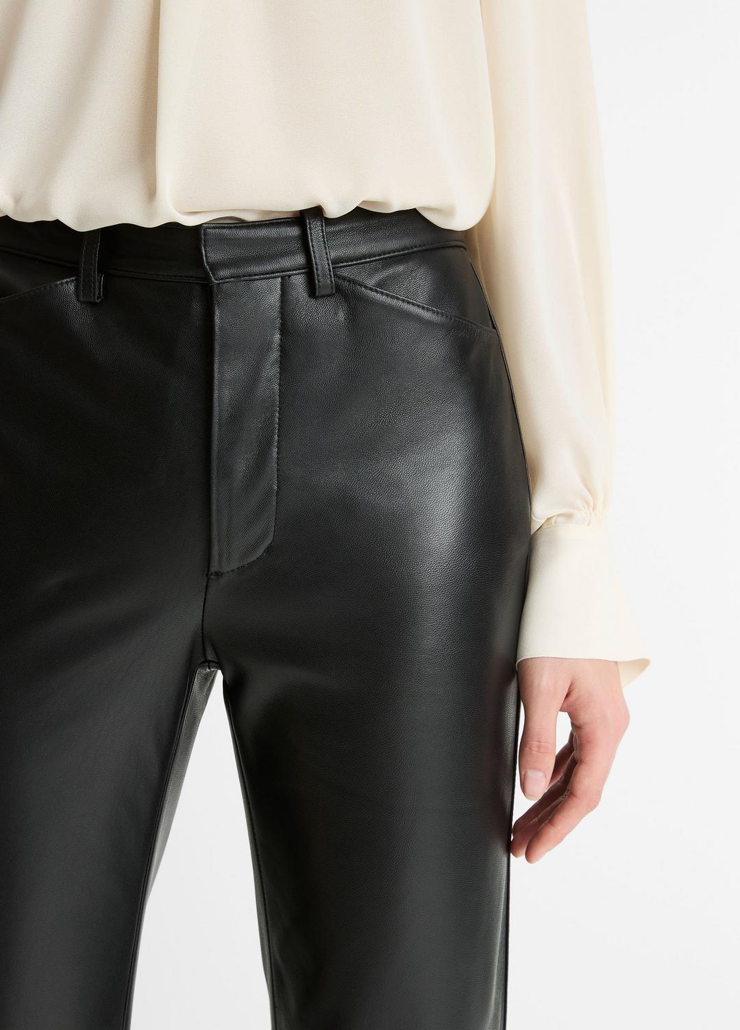 VINCE Women Leather Straight-Leg Trouser in Trousers BLACK