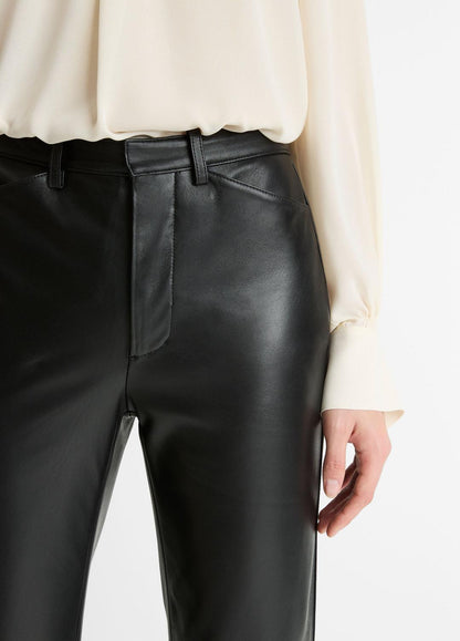 VINCE Women Leather Straight-Leg Trouser in Trousers BLACK