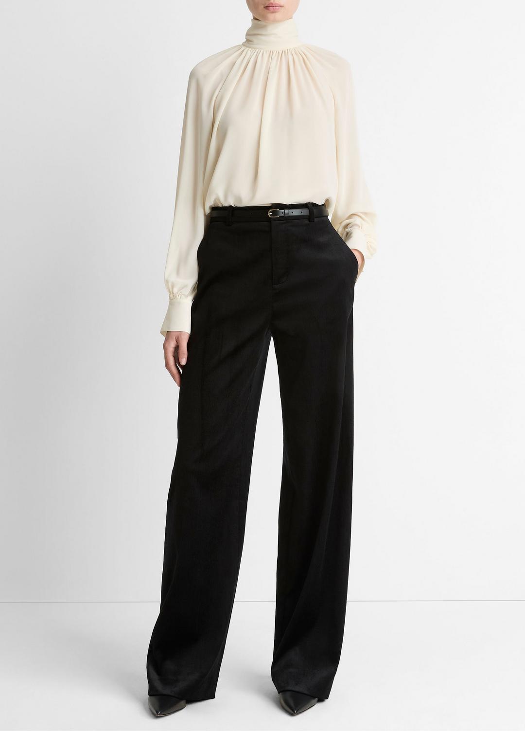 VINCE Women Italian Velvet High-Waist Wide-Leg Trouser in Wide Leg BLACK