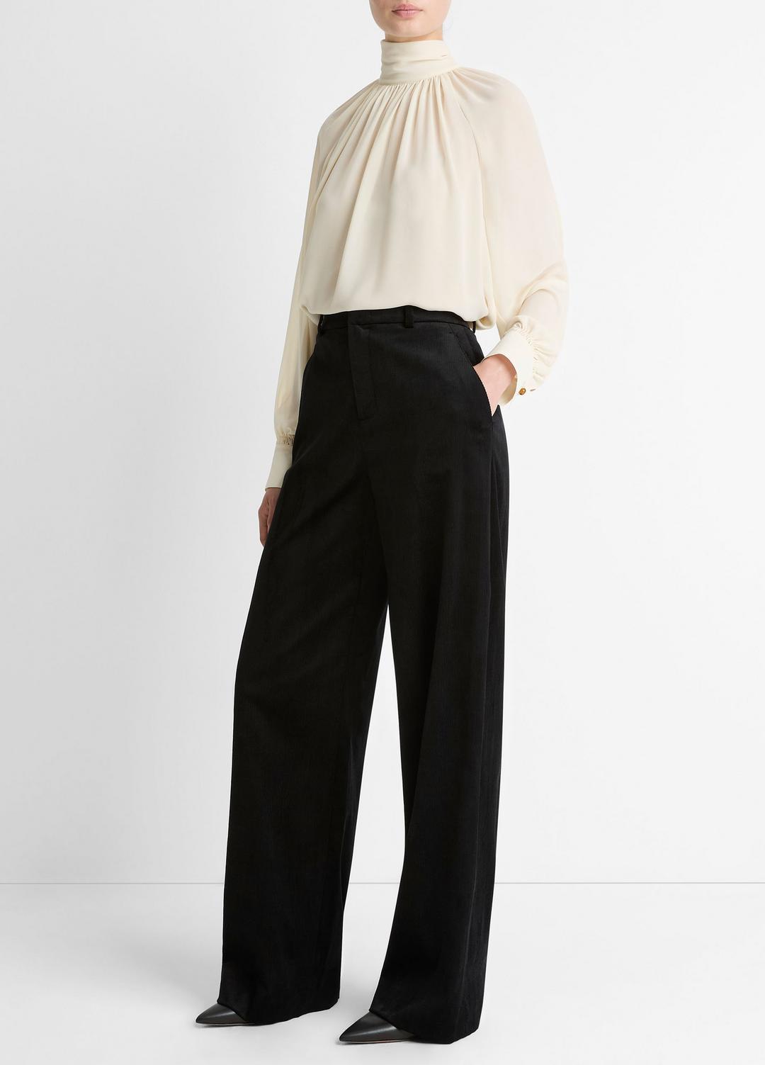 VINCE Women Italian Velvet High-Waist Wide-Leg Trouser in Wide Leg BLACK