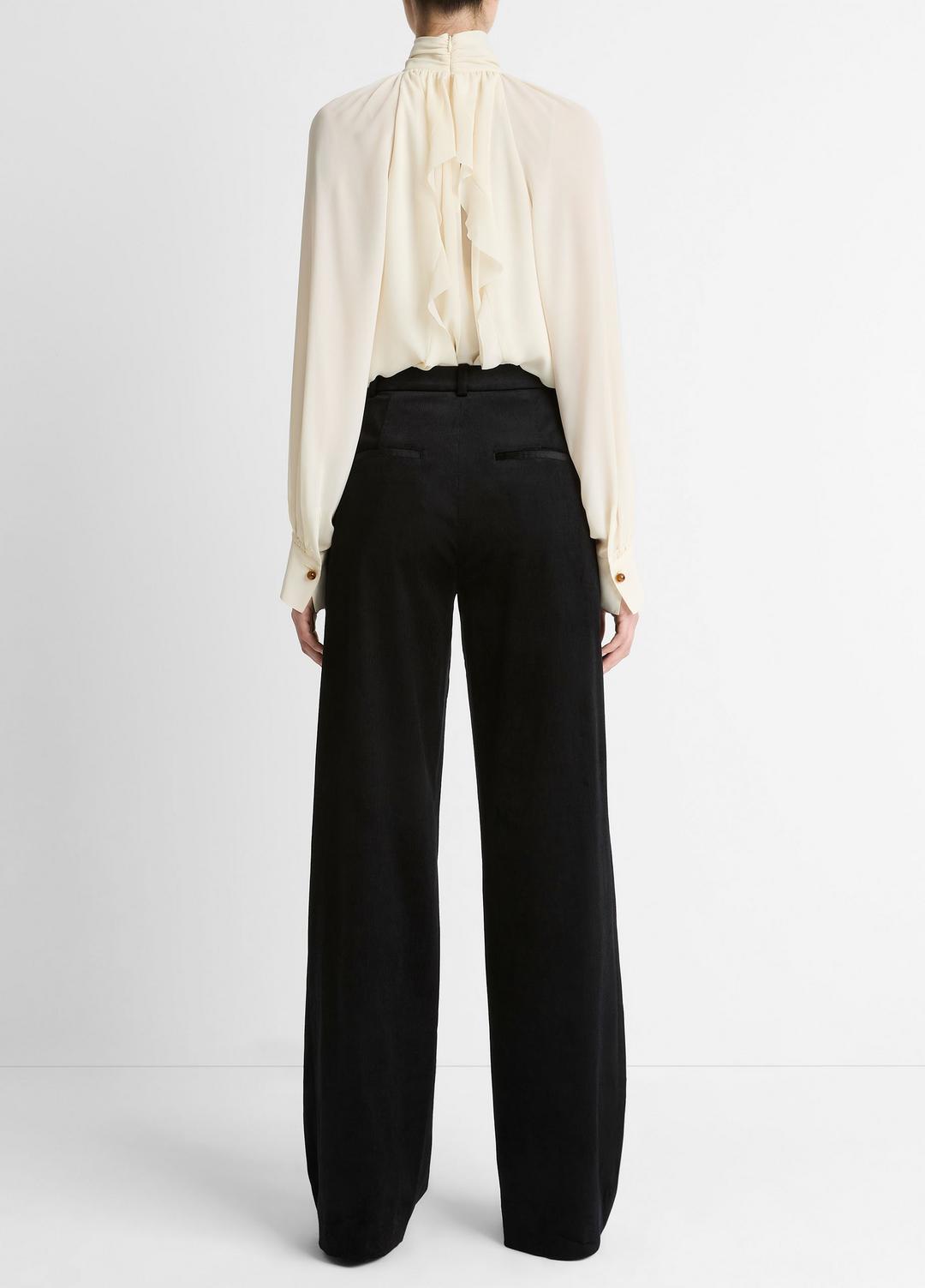 VINCE Women Italian Velvet High-Waist Wide-Leg Trouser in Wide Leg BLACK