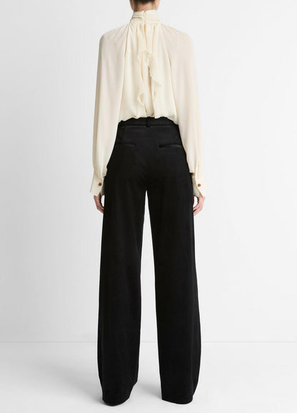 VINCE Women Italian Velvet High-Waist Wide-Leg Trouser in Wide Leg BLACK