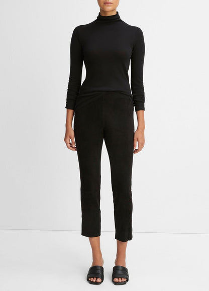 VINCE Women Stretch Suede Split Hem Crop Legging in Leggings BLACK