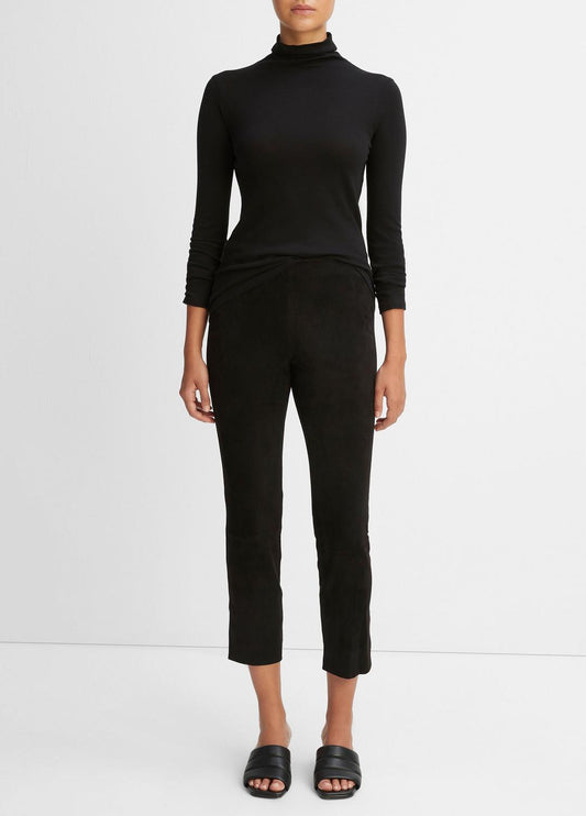 VINCE Women Stretch Suede Split Hem Crop Legging in Leggings BLACK