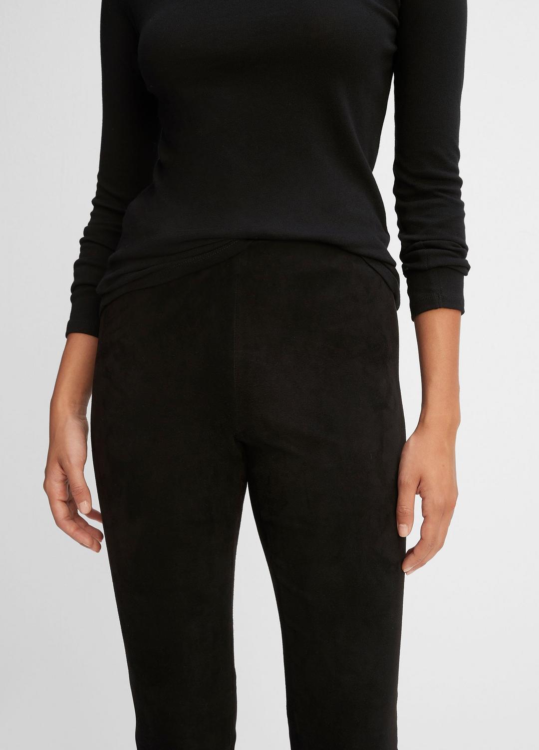 VINCE Women Stretch Suede Split Hem Crop Legging in Leggings BLACK