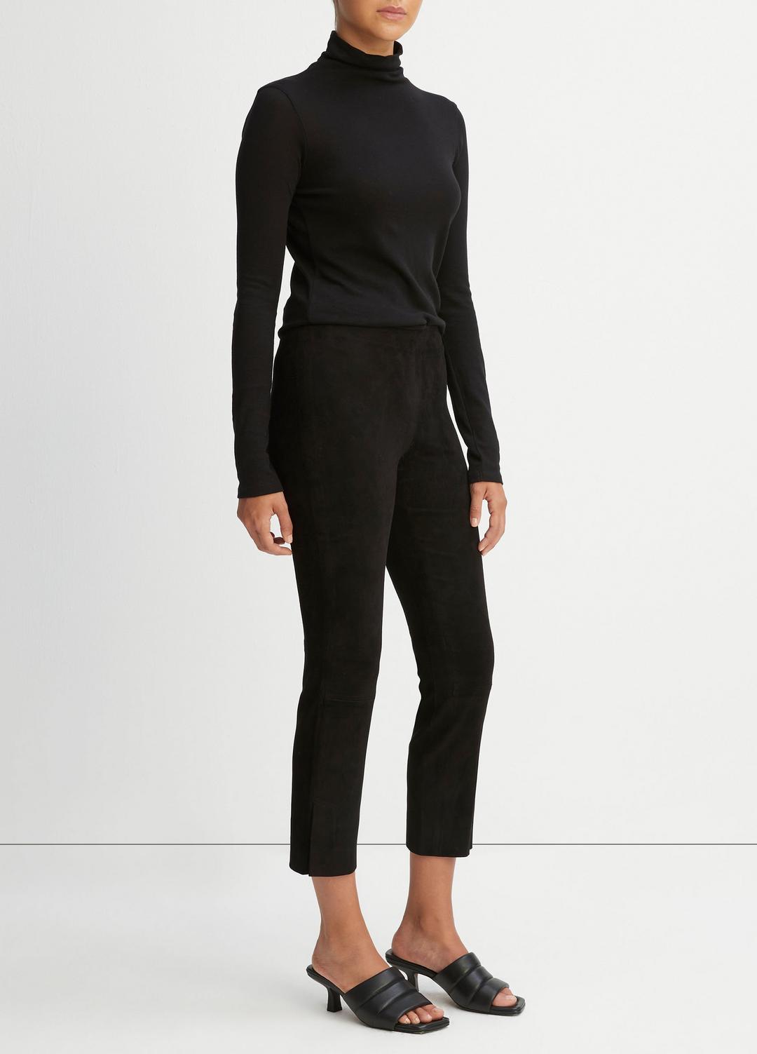 VINCE Women Stretch Suede Split Hem Crop Legging in Leggings BLACK