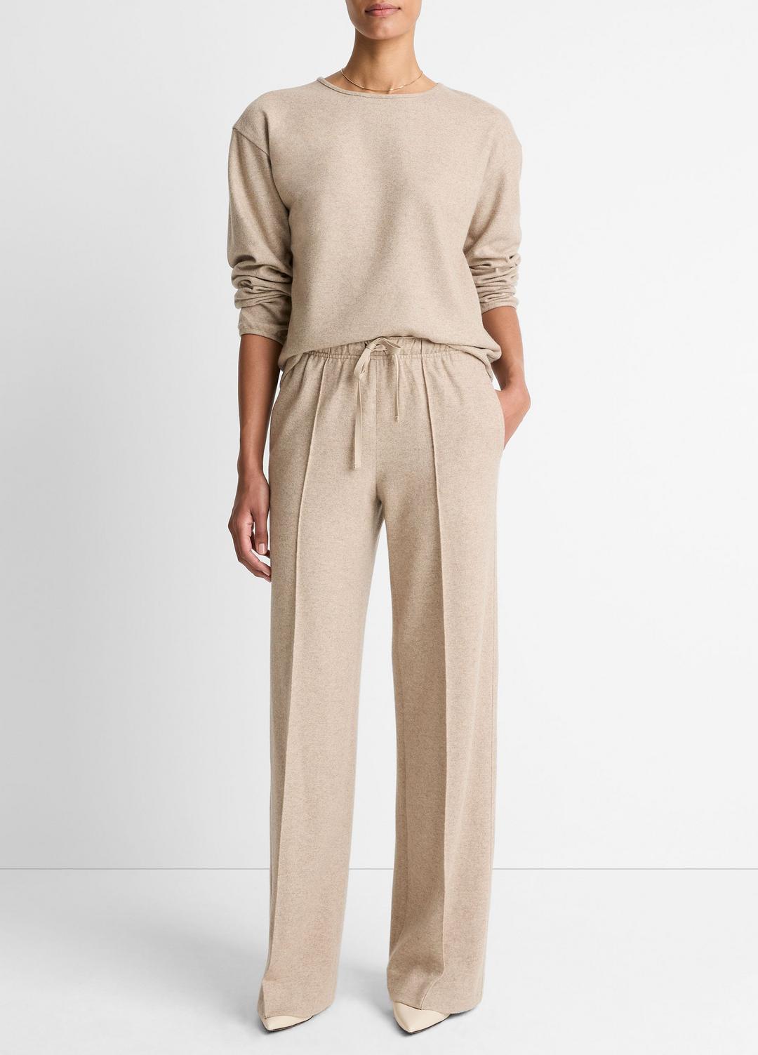 VINCE Women Wool-Blend Tailored Wide-Leg Pant in Wide Leg HEATHER MARZIPAN