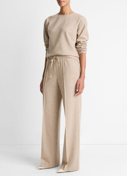 VINCE Women Wool-Blend Tailored Wide-Leg Pant in Wide Leg HEATHER MARZIPAN