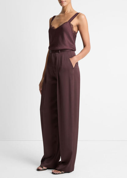 VINCE Women Satin Pleated Wide-Leg Trouser in Trousers DARK FIG