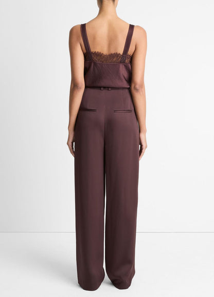 VINCE Women Satin Pleated Wide-Leg Trouser in Trousers DARK FIG
